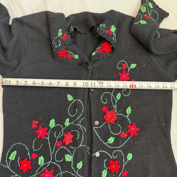 Vintage Arriviste Black, Holiday Embroidered, Cardigan- M - Picture 6 of 9